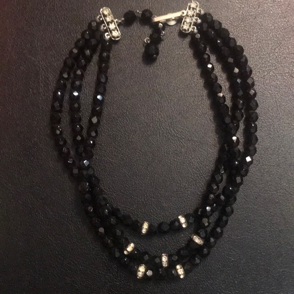VINTAGE 3 black faceted  bead strand choker..